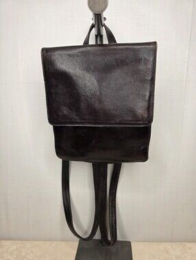 Hidesign Vintage Dark Brown Leather Backpack Flap Plaid Lining Academic